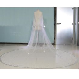 Real Image Bling Bead Two Layers Bridal Veils Luxury High Quality Long Wedding Veil 220u