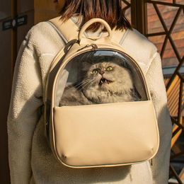 Cat Carriers Outing Carrying Bag Dog Breathable Pu Leather Portable Pet Carrier Outdoor Travel Backpack Transparent Space