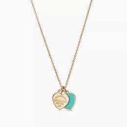 Tiffanyringly Classic T Home S925 Sterling Silver Double Tiffanyjewe Card Heart Shaped Pendant With Drip Glue And Diamond Plated Gold Love Tie Necklace 694