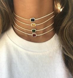 Fashion Popular Gold Colour Women Tennis Chain Choker Necklace with Sapphires Green White Red Yellow Cz Stone Paved Necklace9450356