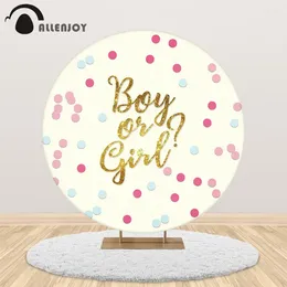 Party Decoration Allenjoy Boy Or Girl Gender Reveal Beige Round Backdrop Gold Sequin Glitter Colorful Dots Baby Shower Circle Background