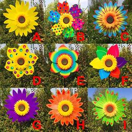 Garden Decorations Sunflower Windmill Rotating Wind Spinner Stake Standing Lawn Flowers Pinwheel Outdoor Party Yard Picnic Decor