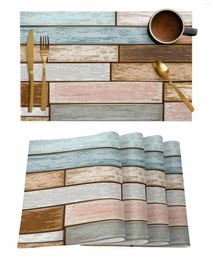 Table Mats Vintage Old Woodboard American Countryside Farm Coffee Dish Mat Kitchen Placemat Dining Rug Dinnerware 4/6pcs Pads