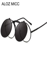 ALOZ MICC Vintage Flip Up Round Sunglasses Men Newest Punk Metal Sun Glasses Women Female Fashion Eyewear De Sol A0254028392
