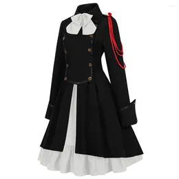 Casual Dresses Women Lolita Gothic Dress With Vintage Bow Ruffle Steampunk Long Sleeve Short Renaissance Cosplay Maiden