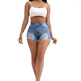 Women's Shorts Lady Denim Plus Size Solid Colour Washed Ripped High Waisted Stretch Overall Youthful Pants Slim For Women