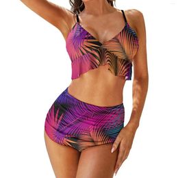 Women's Swimwear Tropical Leaf Bikini Swimsuit Palm Tree Leaves High Waist Sexy Modern Bikinis Set Push Up Feminine Gift Idea