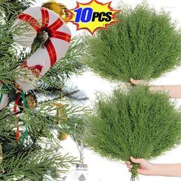 Decorative Flowers 10/6/1PCS Artificial Pine Needles Branch Christmas Tree Wreath Green Fake Plant For Xmas Home Decor Wedding Bouquet Gifts