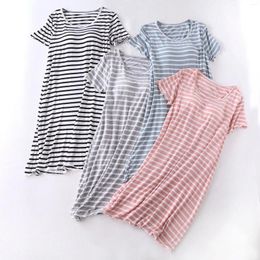 Women's Sleepwear Modal Summer Pyjamas Short Sleeve Chest Pad Night Dress Nightgowns For Sleeping Striped Home Wear Loose