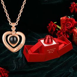 Chains 100 Languages I Love You Projection Necklace Fashion Heart Pendant With Rose Gift Box For Girlfriend 2024 Luxury Jewellery