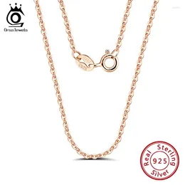 Chains ORSA JEWELS Italian 925 Sterling Silver Neck Chain Rose Gold Color 1.0mm Cable Necklace O-chain Cross SC06-R