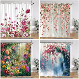 Shower Curtains Watercolour Floral Print Curtain Gorgeous Rustic Flower Polyester Fabric Bathroom Decor With Hooks