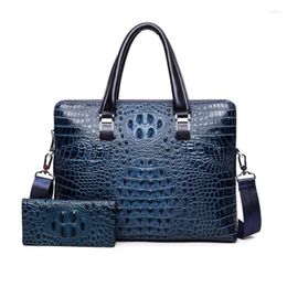 Evening Bags Man Briefcase Crocodile Pattern Leather Bag Men Fashion Cowhide Business Shoulder Male Laptop Totes Handbag