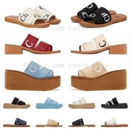 2024 Slide Square Toe Slippers Rubber Blue Slipper Slippers Woody Mules Wedge Lady Woodys Indoor Sandal Summer Comfortable Striped With Dust Bag Rose Pink Black