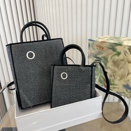 Summer straw tote bag Women's design simple travel beach bag Women's handbag Wallet Crossbody bag Women's zipper pocket embroidered word one shoulder crossbody bag