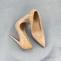 Snakeskin Shape High Heels 8cm/10Cm/12cm Women Pumps Females Pointed Slip on Fashion Girls Shoes Woman 44 45