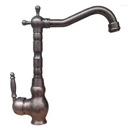 Kitchen Faucets Vintage Retro Antique Copper Single Handle Swivel Spout Sink Faucet Cold & Mixer Tap Ann020