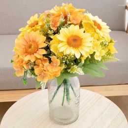 Decorative Flowers Yellow Sunflower Autumn Artificial Wedding Home Decoration Silk Big High Quality Bouquet Luxury Fake Arrangement