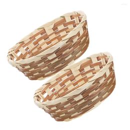 Dinnerware Sets 2 Pcs Fruit Basket Woven Portable Snack Tray Kitchen Serving Holder Bamboo