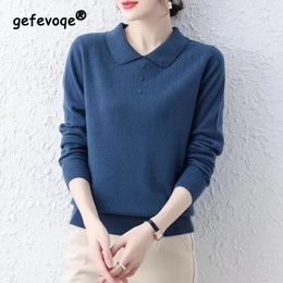 2023 Autumn and Winter Womens Doll Neck Long Sleeve Polo Bottom Sweater Fashion Casual Comfortable Versatile Solid Colour Top 240429