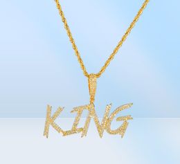HipHop Custom Name Soild Brush Font Letters Pendant Necklace With 24inch Rope Chain Gold Silver Bling Zirconia Men Jewelry28792933002