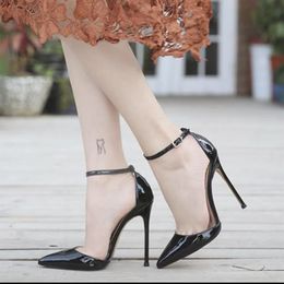 Black Ankle Strap Buckle Women Pumps Customised Heled Thin High Heels Sexy Shoes Parties Shoes For Women Big size 35-45