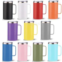 Mugs 25pcs Stainless Steel 24oz Coffee Double Wall Vacuum Insulated Ice Beer Cups Travel Tumbler With Handle Seal Lids