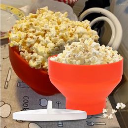 Plates DIY Popcorn Bowl Bucket Silicone Red Microwave Foldable Maker With Lid Chips Fruit Dish High Quality Kitchen Easy Tools