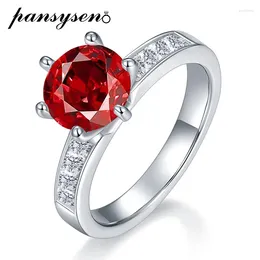 Cluster Rings PANSYSEN Vintage 925 Sterling Silver Round Cut 6.5MM Ruby Sapphire Emerald Ring Fine Jewellery Cocktail Party Gift For Women Men
