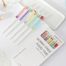 Chopsticks 5 Pairs Multicolor Japanese Korean Reusable Yellow Pink Blue Green Purple Dishwasher Safe