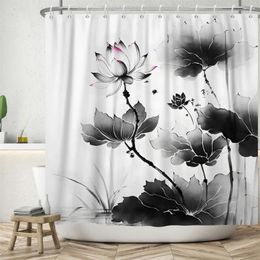 Shower Curtains Chinese Painting Lotus Flower Curtain For Bathroom Decor Waterproof Polyester Fabric Bath With Hooks