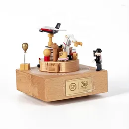 Party Favour Designed Resin Crafts Custom Wooden Music Box With Plane And Rotating Car For Promotional Gifts