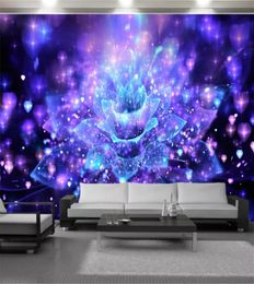Floral 3d Modern Wallpaper Wallcovering Dreamy Colorful Purple Flower Interior Home Decor Living Room KTV Painting Mural Wallpaper2915848