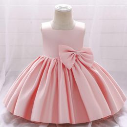 Girl Dresses Baby Girls Wedding Bridesmaid Party Pleated For Kids Toddler Big Bow Tutu Gown Infant Daily Holiday Sleeveless Costumes