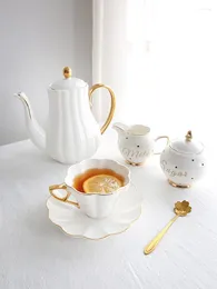 Cups Saucers White Teacup Dish Spoon Teapot Creamer Sugar Container Phnom Penh Ceramic Coffee Cup And Plate Set Flower Tea Afternoon Suit