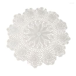 Table Mats 38Cm Round Pure Cotton Handmade Crochet Lace Doily Placemat Hollow Out Flower Mat Insulation