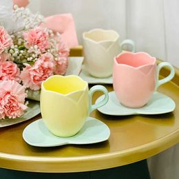 Cups Saucers Ceramic Tulip Cups Flower-Shaped Ceramic Coffee Cups with Saucers Tulip Mug Office Afternoon Tea Cups Tableware for Tea/Coffee/M