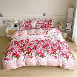 Bedding Sets Rose Floral Duvet Cover Set Romantic Flowers Soft Reversible Comforter For Valentine's Day Wedding Room Decor