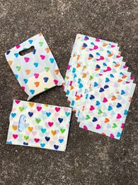 Gift Wrap 10pcs Color Love Pattern Plastic Tote Bag Stationery Jewelry Dress Shopping For Party Shop Mall Promotional Pack Decor