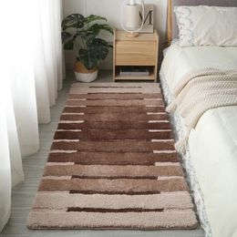 Carpets Super Soft Silk Thread Woven Carpet Non Slip White Rubber Sole Four Major Colour Stripes Bedside Floor Mat For Bedroom