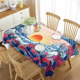 Table Cloth Japanese Style Wave Tablecloth Anime Cartoon Waves Decoration Art For Rectangular Kitchen Dining Room Party Decor