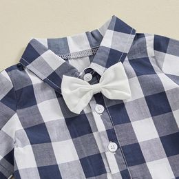 Clothing Sets Toddler Baby Boys Gentleman Clothes Short Sleeve Plaid Print Button Bowtie Romper Top Suspender Shorts