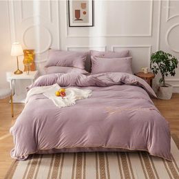 Bedding Sets Nordic Winter Crystal Fleece 4-piece Double Faced Warm And Simple Solid Colour Thickened Milk Down Set Household
