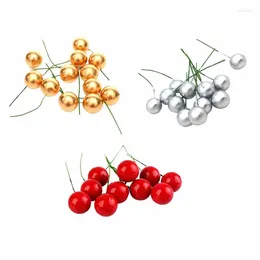 Decorative Flowers 100Pcs Artificial Holly Berries Fake Wire For Wedding Christmas Tree Decorations Flower Wreath DIY Craft 10mm 15mm