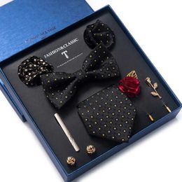 Neck Tie Set Mix Colors 2021 New Style Silk Classic Wedding Gift Tie Pocket Squares Set Necktie Box Black Suit Accessories Solid Men