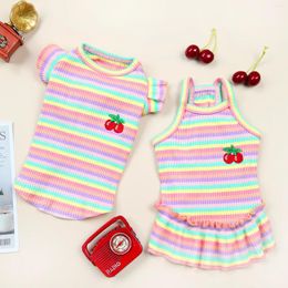 Dog Apparel Cute Stripe Suspender Skirt Shirt Summer Cottton Pet Dress For Small Dogs Mascotas Clothes York Terrier Clothing Cat Costume