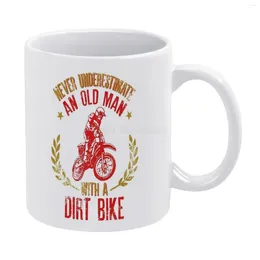 Mugs Never Underestimate An Old Man With A Dirt Bike Gift For Grandpas White Mug Coffee Afternoon Tea Christmas Cups Ceramic