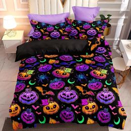 Bedding Sets Halloween Theme Duvet Cover Set Cartoon Pumpkin Bat Print Soft Comfortable Breathable For Bedroom