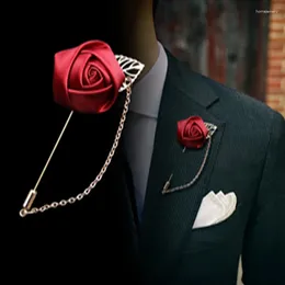 Brooches High-grade Rose Flower For Men Ribbon Tie Lapel Pin Badge With Tassel Chain Suit Bridegroom Wedding Boutonniere Jewellery