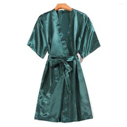 Home Clothing Fashion Women Pyjamas Robe Ladies Kimono Satin Ice Silk Summer Sexy Cardigan Bathrobe Homewear Solid Nightgown With Belt
